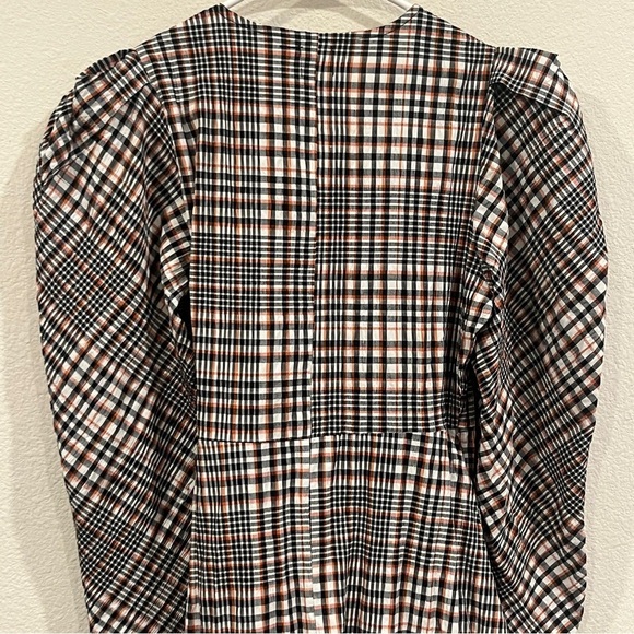 ASOS size 6 plaid maxi length wrap dress orange blue white puff sleeve - Picture 10 of 10